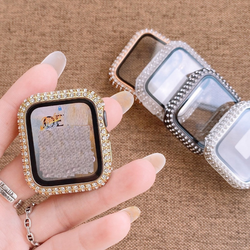 เคส Compatible For Apple Watch Case Bling Diamond iWatch Tempered Glass Full Covered Protective For 