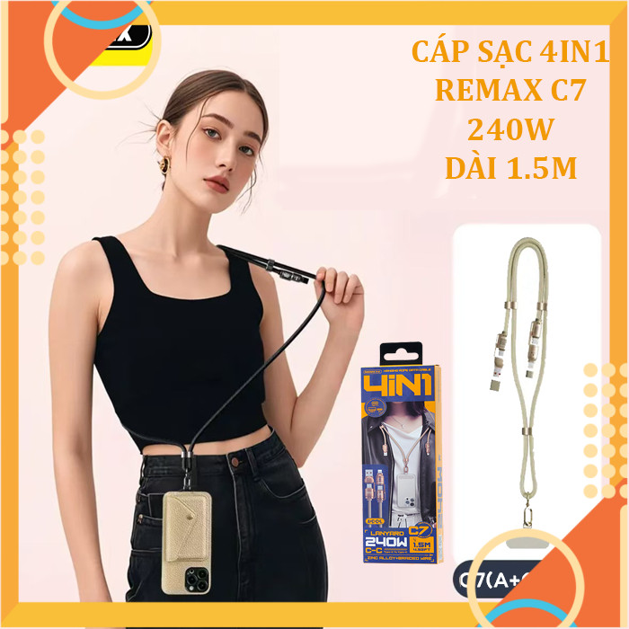 [5 ️] REMAX C1/C7 4IN1 FAST CHARGING CABLE (A+C-C+L) MAX 240W 1.5M LONG [HCM]