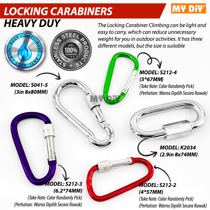 HEAVY DUTY LOCKING CARBAINERS, HEAVY DUTY CARBINER, SCREW LOCK CARABION HOOKS