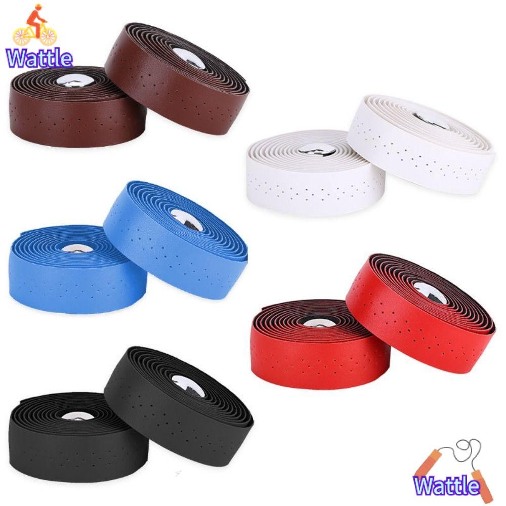 Wattle เทปแฮนด์จักรยาน, หนัง PU Breathable Bike Perforated Belt, อุปกรณ์จักรยานกันน้ํากันลื่นพร้อมปลั๊ก 2 อัน