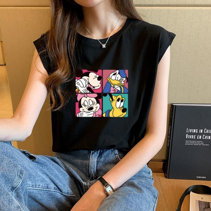 NEW เสื้อยืดสกรีนลาย แขนกุด ขาว-ดำ OP-1007