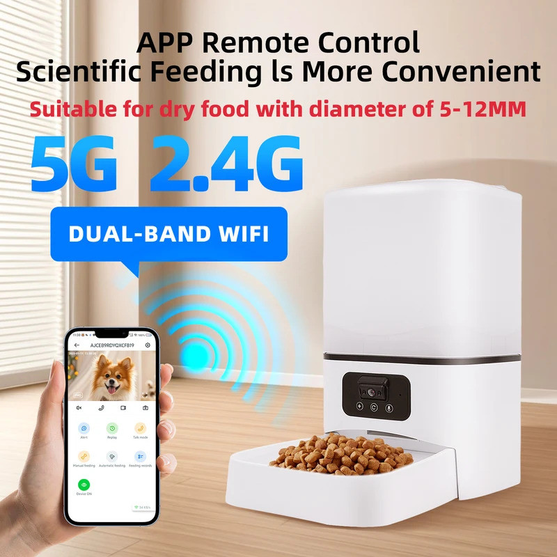 6l 5G สมาร์ทกล้อง APP สัตว์เลี้ยงอัตโนมัติ Feeder เวลาสําหรับแมวสุนัขชามอาหารแห้ง Video Dispenser พร้อมฟังก์ชั่น Night Vision 3L Rechargable ไร้สายสแตนเลสสัตว์เลี้ยงน้ําพุ