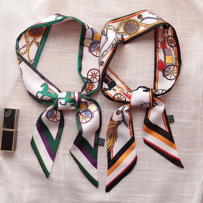 Zhang Ziyi retro carriage ผ้าพันคอไหมขนาดเล็กสําหรับผู้หญิง nFang 复古马车小丝ครอบคลุมหญิง长条แพคเกจที่สวยงา