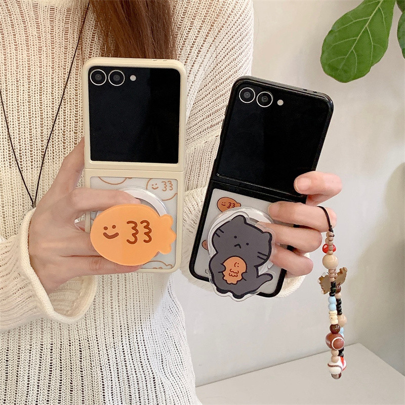 การ์ตูน Taiyaki Magnetic Bracket สร้อยข้อมือเคสโทรศัพท์สําหรับ Samsung Galaxy Z Flip 5 6 Z Flip6 ZFl