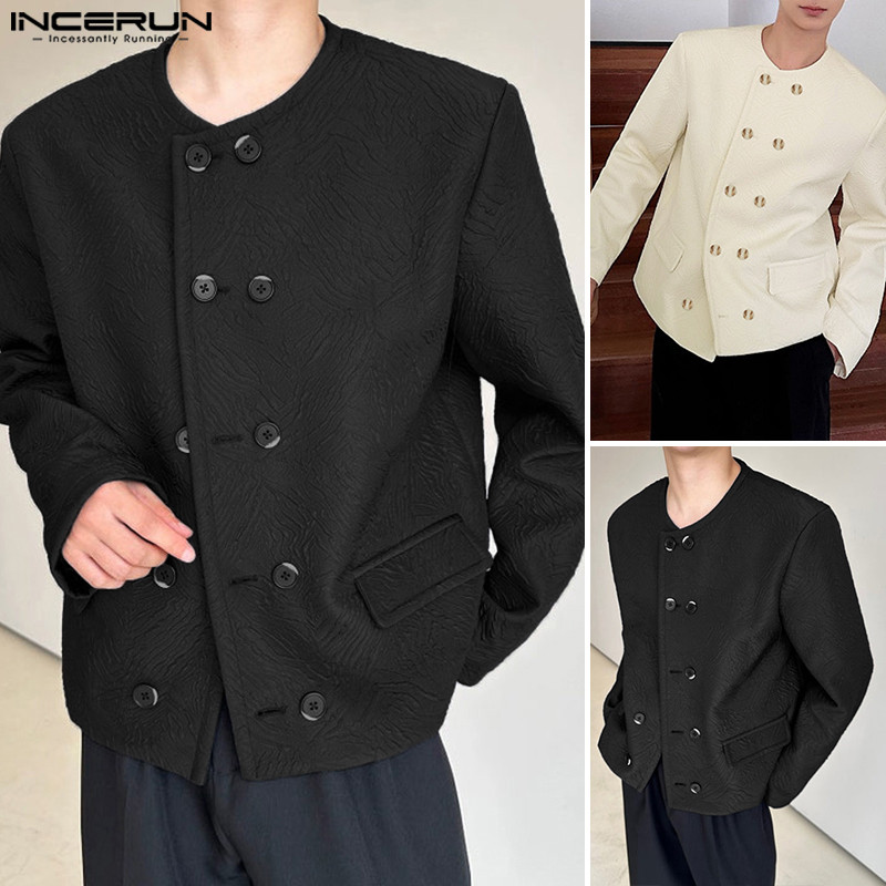 Incerun เสื้อเชิ้ตลําลองแขนยาวคอกลมขั้นสูงของเกาหลีสําหรับผู้ชาย