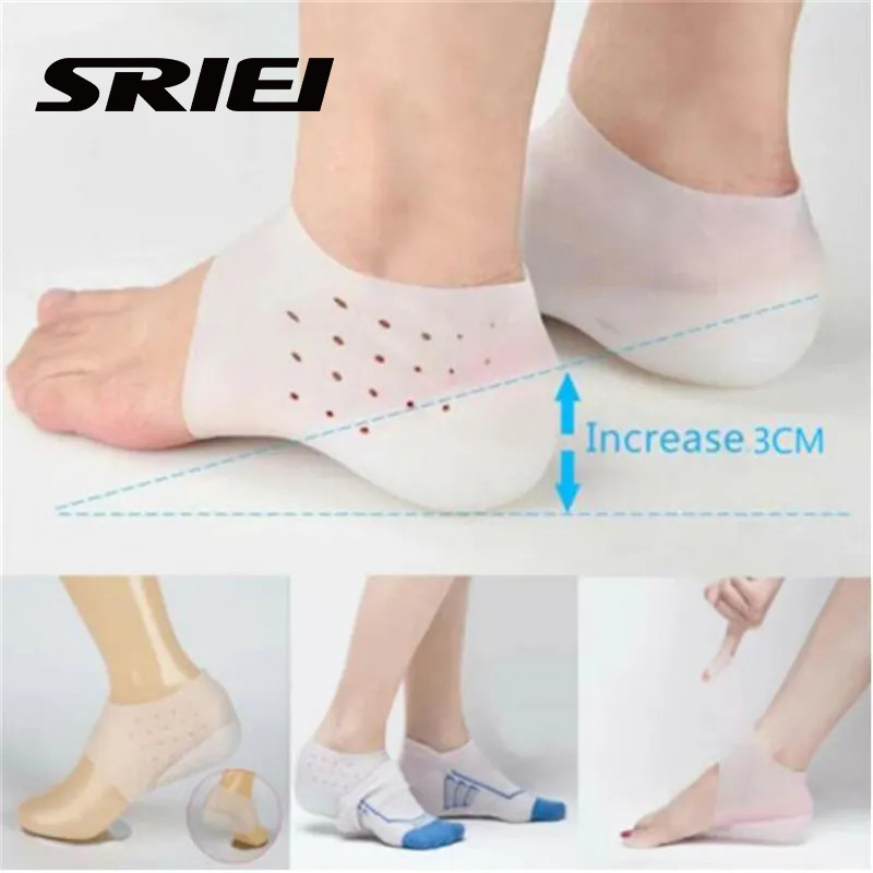 Sriei 1 คู่ ซิลิโคนหุ้มส้นด้านใน ที่คลุมเท้า แผ่นเพิ่มความสูง ถุงเท้า พื้นรองเท้าเพิ่มความสูงที่มองไม่เห็น