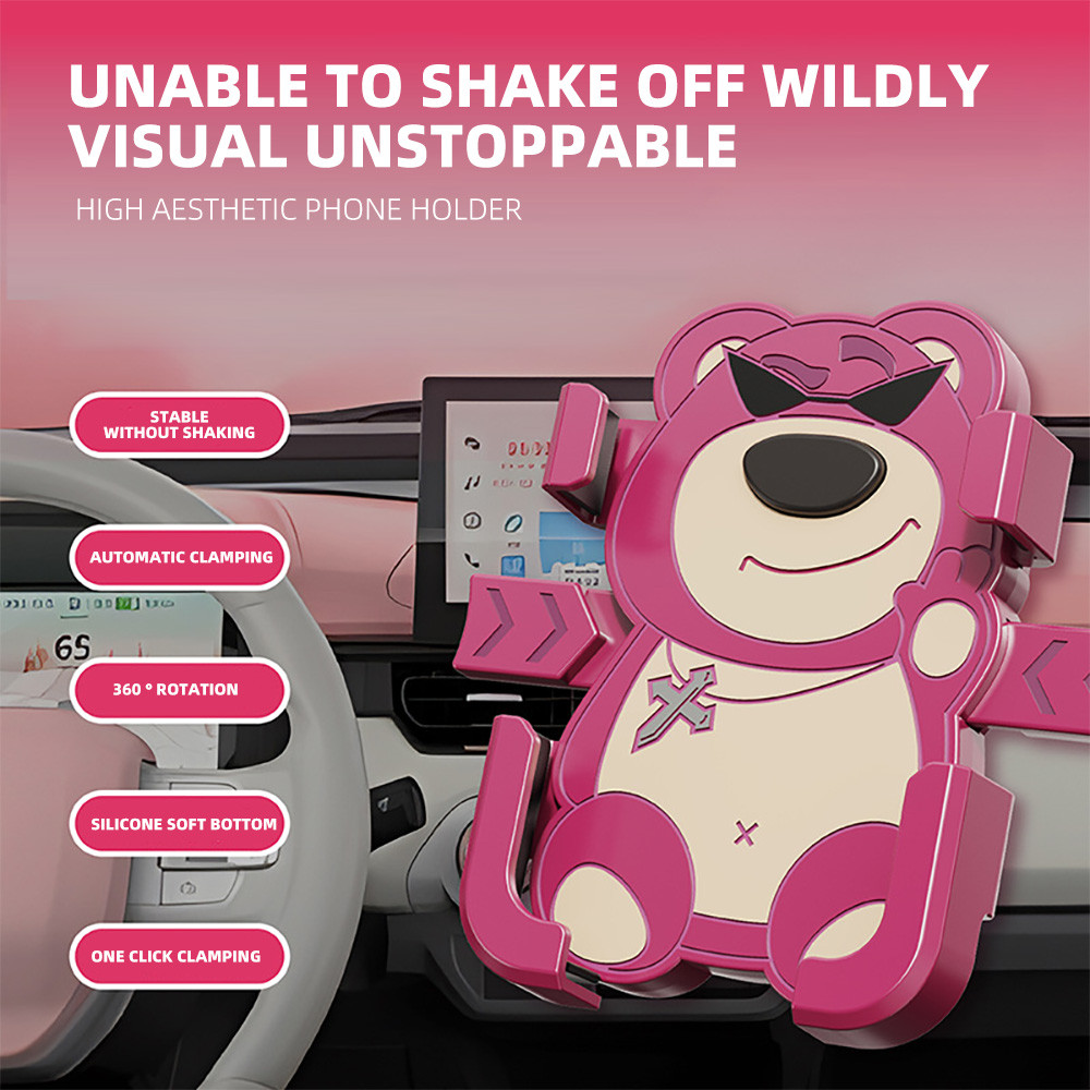 Wireless Strawberry Charger Auto-Clamping Cute Car Bear Phone Holder