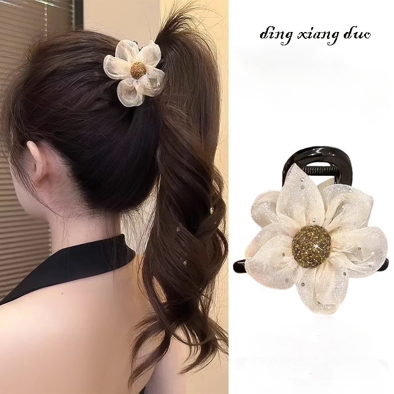 กิ๊บติดผมสําหรับผู้หญิงแฟชั่นเกาหลีใหม่อารมณ์ที่สวยงามตาข่ายผมหางม้าสูงดอกไม้กิ๊บหนีบขนาดเล็กเครื่องประดับผม