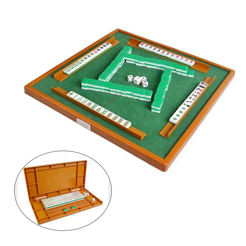 Mini Mahjong Set with Folding Mahjong Table Portable Mah Jong Game Set for Travel Family Leisure Tim
