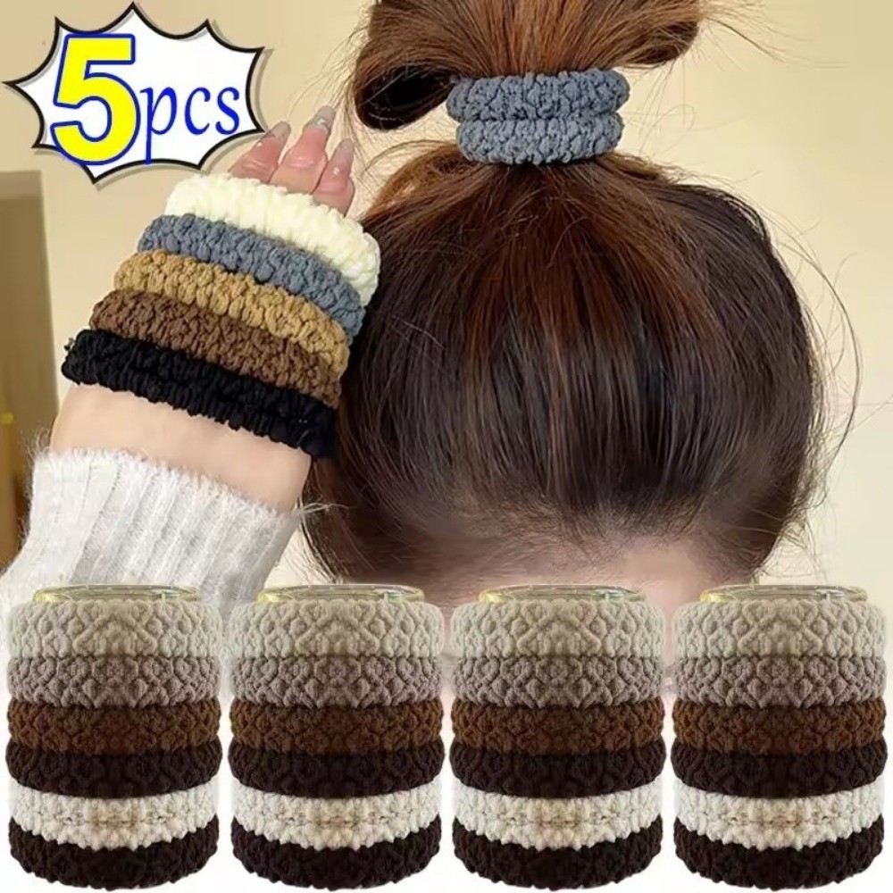 5 ชิ้น/เซ็ตทนทานหนาเชือกผมผู้หญิงผมหางม้ายืดสูงยางรัดผมผูกสีทึบ Scrunchie