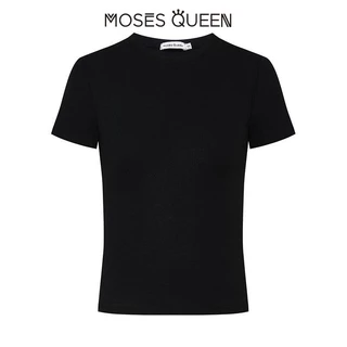 MOSESQUEEN เสื้อยืดไหล่เอวหยิกสีขาวแขนสั้นของผู้หญิงสลิมฟิตเสื้อฐานสั้นสาวเผ็ด #62145