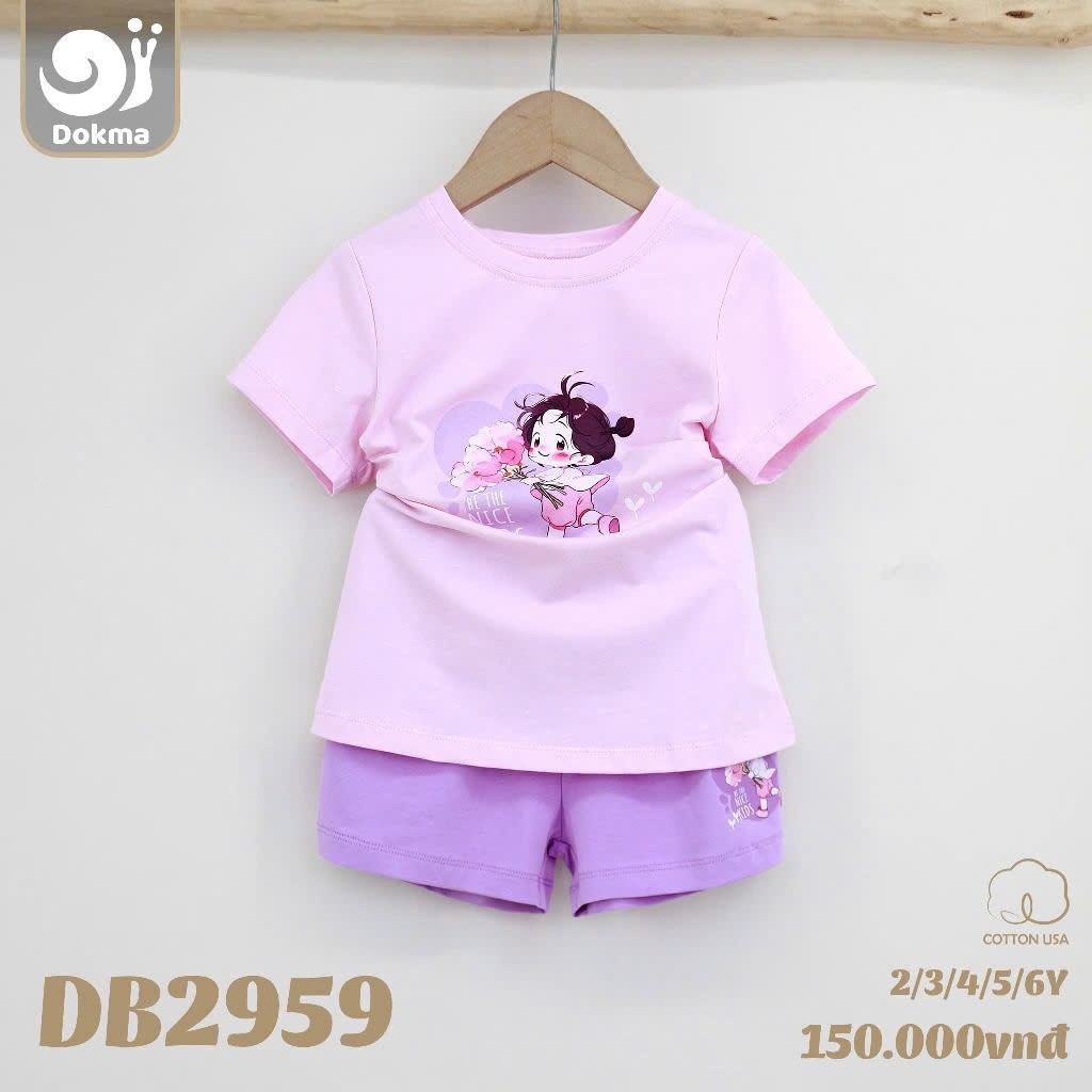 Dokma DB3017 db2959 ชุดคอกลมและแขนกุดเด็กผู้หญิง (2-6Y) ผ้าคอตตอน