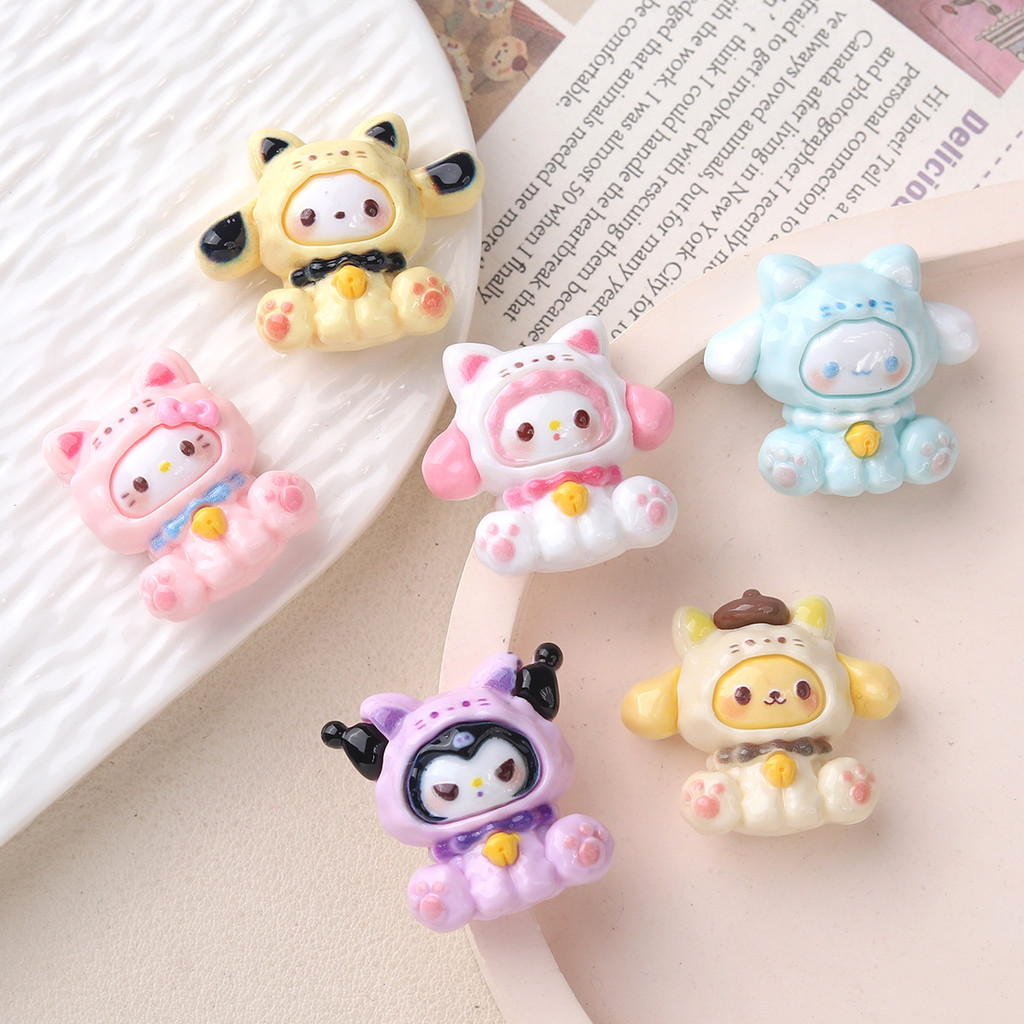 SANRIO 10ชิ้นคลุมด้วยผ้าสัตว์ ซานริโอ เรซิ่นเสน่ห์สําหรับ ทําเอง