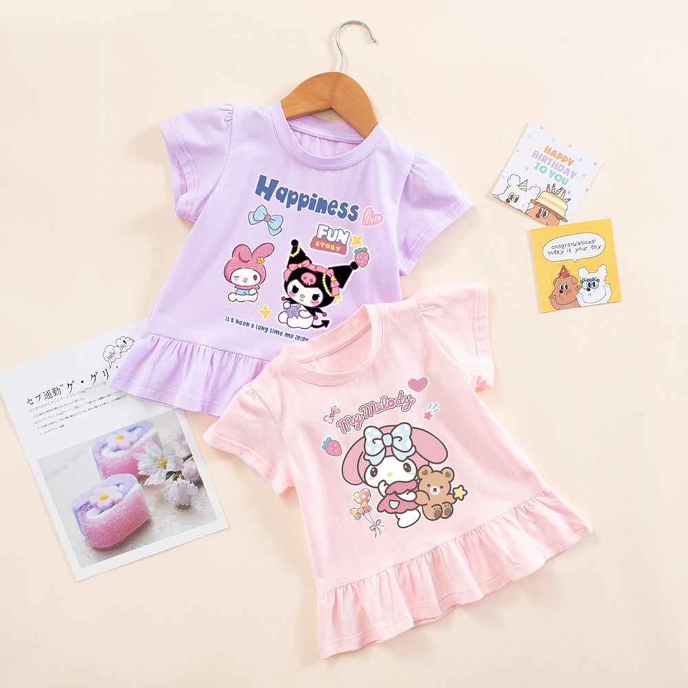 [BXH] 90-140 ซม. เสื้อยืดแขนสั้นสาวเกาหลี, แขนสั้น Kuromi, เด็กผู้หญิงฤดูร้อนแขนสั้น