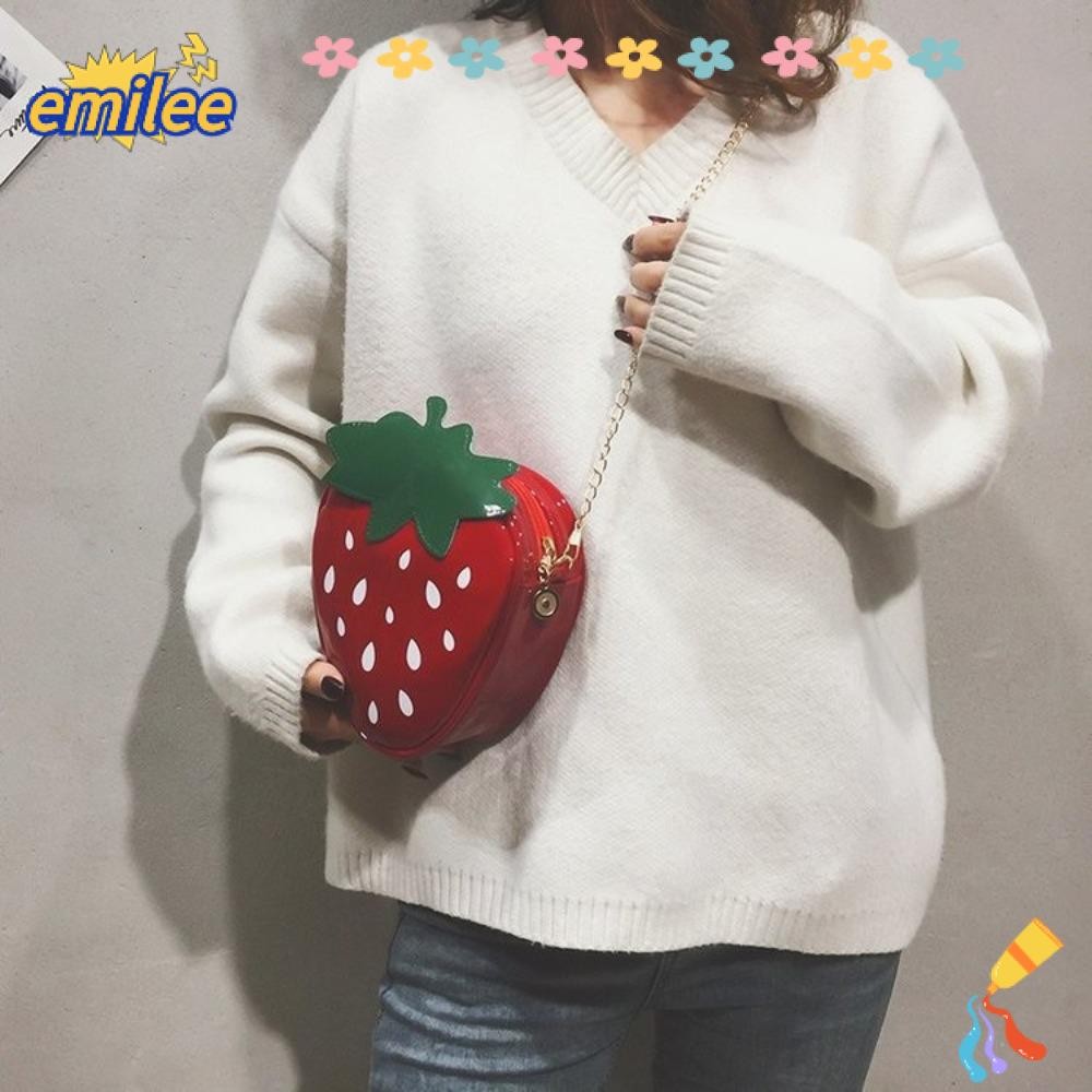 เอมิลี ผู้หญิงกระเป๋าสะพาย,โซ่สตรอเบอร์รี่รูปร่างแฟชั่นกระเป๋าหนัง ปู่,น่ารัก ปู่ น่ารักผลไม้กระเป๋าสาว