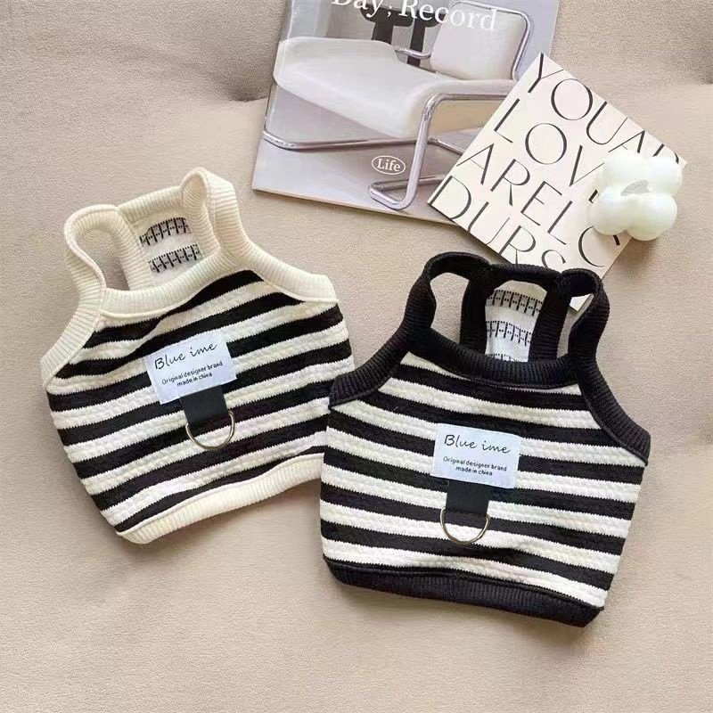 เสื้อผ้าสัตว์เลี้ยงสําหรับสุนัขและแมวพร้อมห่วงจูง - WholesaleTeddy Bear Striped Vest with INS Style สินค้ามาใหม่ thumbnail 3