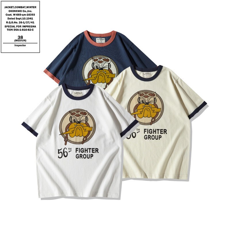 Okonkwo 250g เสื้อยืดแขนสั้นหนาสําหรับงานหนัก Amikaji Sharpi Dog Pilot Pattern TEE