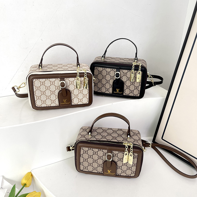 ยุโรปอเมริกันแฟชั่นพิมพ์กล่องกระเป๋าสี่เหลี่ยมเล็ก Retro กระเป๋ากล้อง Presbyopic All-Match Commuter สุภาพสตรีแบบพกพาไหล่กระเป๋า Messenger