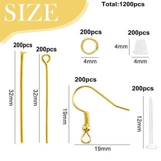 1200 ชิ้น Hypoallergenic ต่างหูตะขอชุด Eye Pins หัว Pins ห่วงกระโดดสําหรับต่างหูทํา DIY ผลการค้นหาเครื่องประดับอุปกรณ์