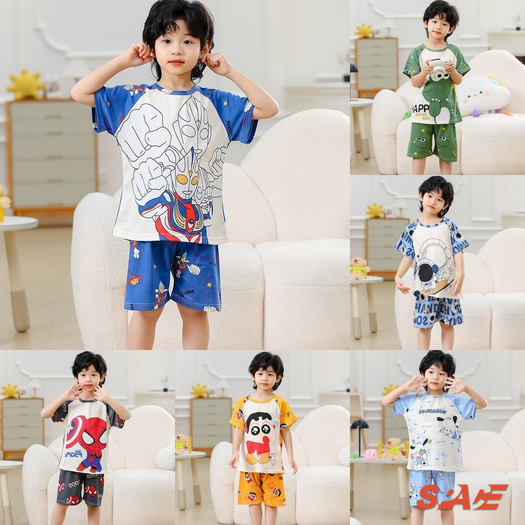 Ultraman ชุดนอนเด็กชายหญิงชุดนอนแขนสั้น Nightsuit น่ารักการ์ตูนพิมพ์ O-คอ Pjs ชุดนอนเด็ก