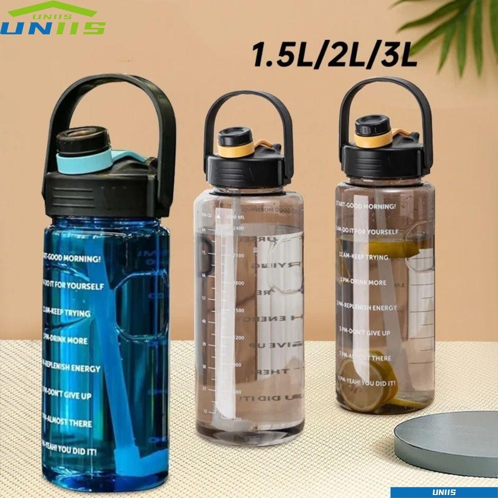 Uniis ขวดน้ําดื่ม ความจุขนาดใหญ่ 1.5 ลิตร 2 ลิตร 3 ลิตร กันรั่วซึม น้ําหนักเบา พร้อมที่มาร์กเวลา สําหรับเล่นกีฬากลางแจ้ง