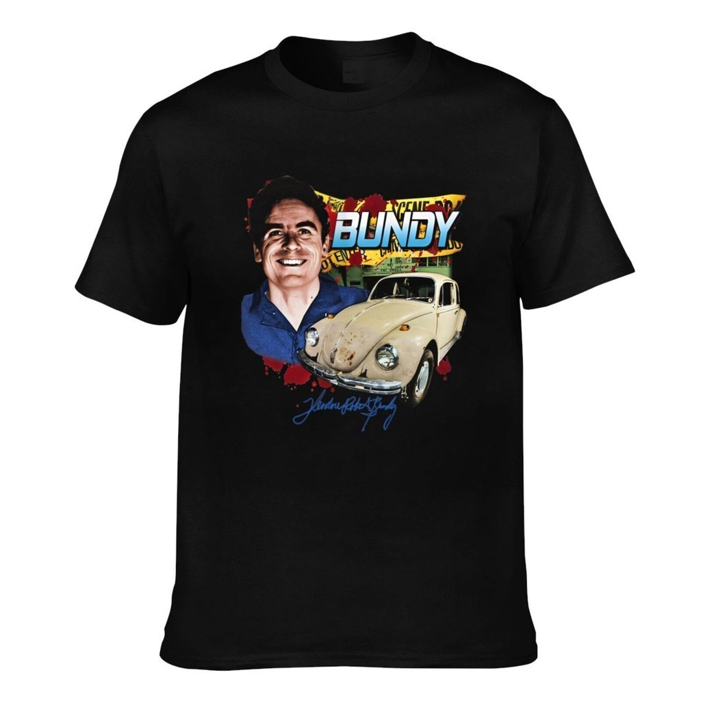 Ted Bundy Fusca Racing Killer Series True Crime Bug สวมใส่สบายเสื้อยืดบุรุษสร้างสรรค์