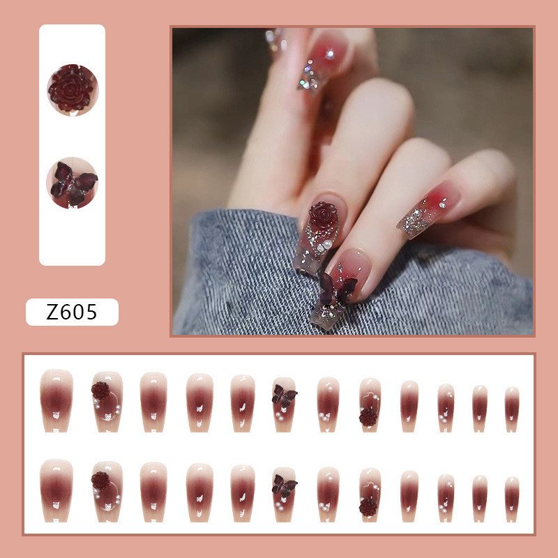 Ur SUGAR เล็บปลอม พร้อมกาวสั้น สไตล์ฝรั่งเศส สําหรับตกแต่งเล็บ DIY 24 ชิ้น