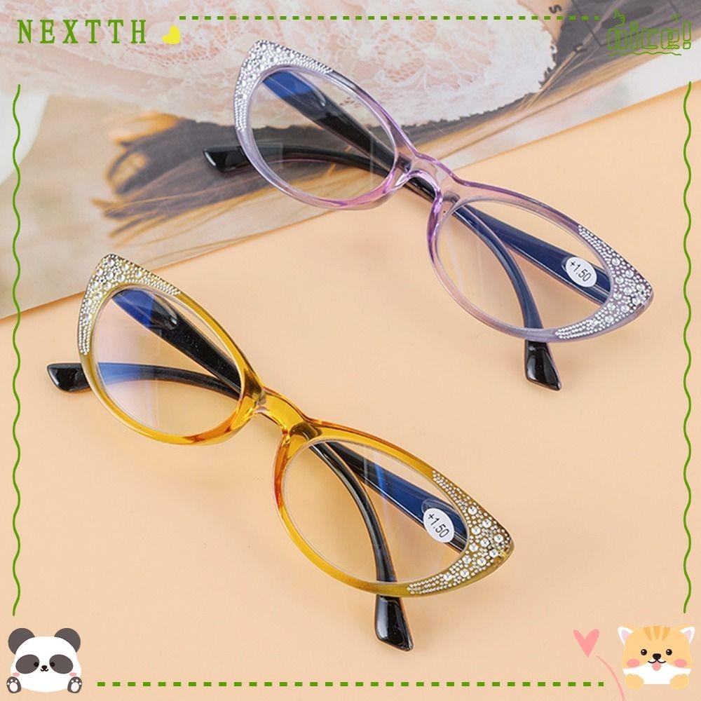 Nextth แว่นตาอ่านหนังสือ กรอบเบาพิเศษ ป้องกันสายตา ประดับเพชร ใส่สบาย สไตล์วินเทจ