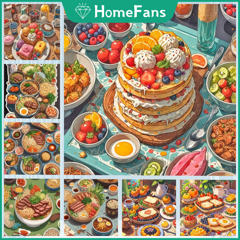 【HF】ภาพจิตรกรรมปักครอสสติตช์ ลายอาหาร 5D DIY สําหรับตกแต่งผนังบ้าน ของขวัญวันเกิด