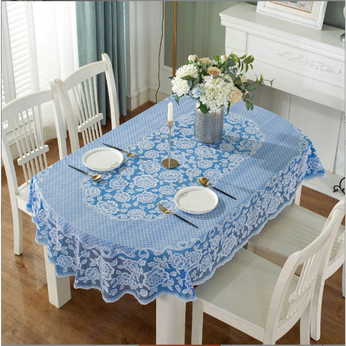 โอลาสวงรี mja makan 6 & 8 Kerusi ในครัวเรือน PVC ผ้าปูโต๊ะสีฟ้ากันน้ํา, Anti-Scalding Oil-Proof Table cover
