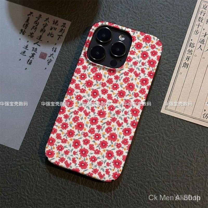 เคสโทรศัพท์มือถือแบบแข็ง กันกระแทก ลายดอกไม้ สีแดง สําหรับ iPhone 7 8 plus x xs XR xsmax 11 12 13 14