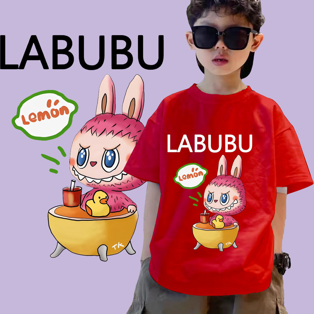   【เสื้อยืดใหม่】เสื้อยืด ผ้าฝ้ายแท้ พิมพ์ลาย Labubu Pop Mart สวมใส่สบาย ไม่มีรอยย่น สําหรับเด็ก มี 8 สี