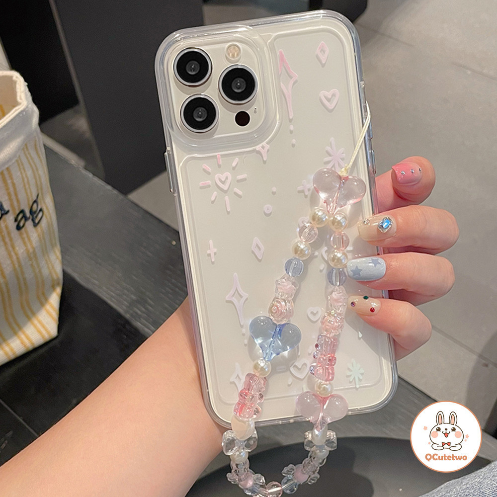 เคสโทรศัพท์มือถือ แบบใส ประดับลูกปัดดาว สไตล์เกาหลี สําหรับ Iphone 11 14 15 12 13 Pro Max 7Plus 8Plus XR