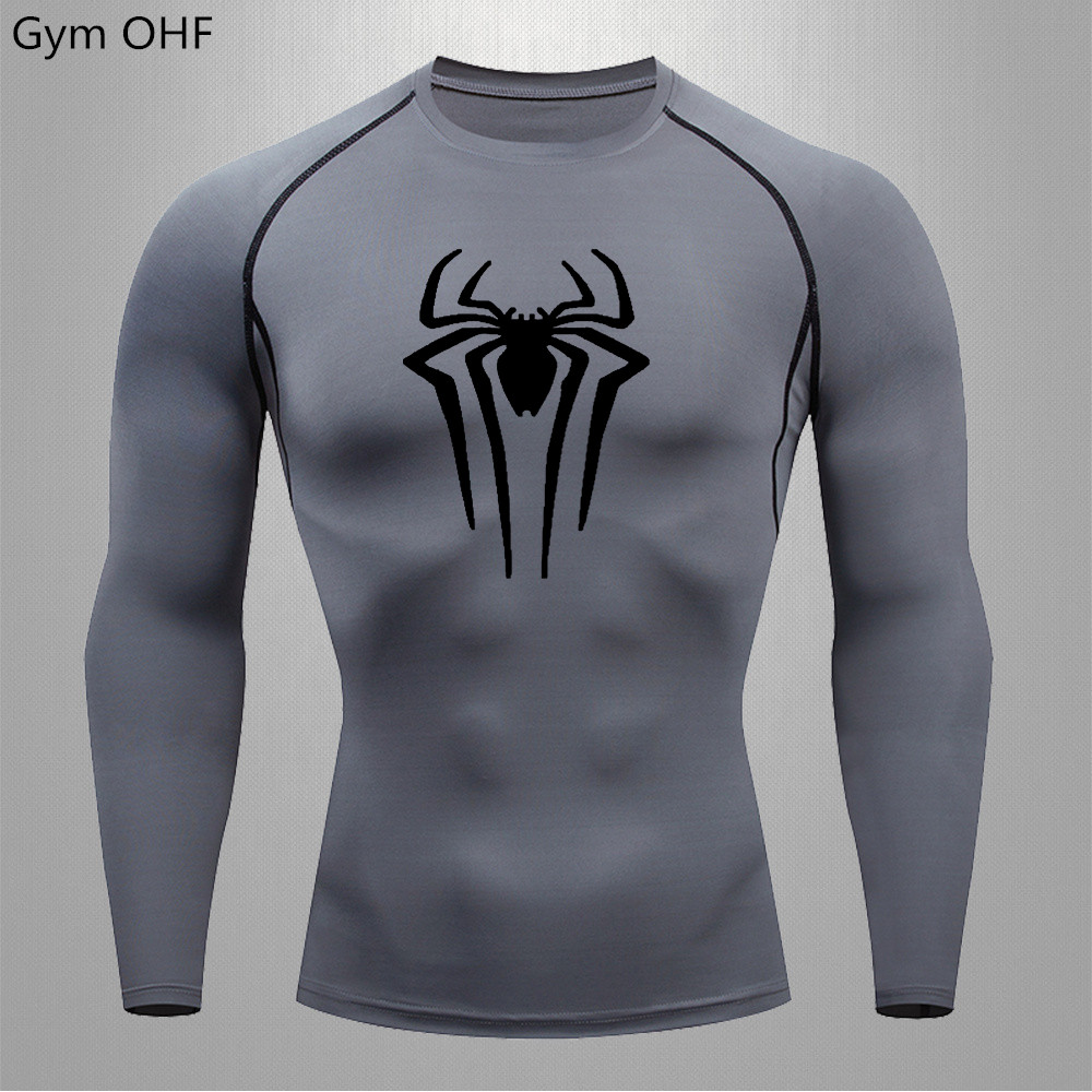 เสื ้ อยืดแขนยาวผู ้ ชาย Marvel Hero Spider Man พิมพ ์ เสื ้ อยืดกีฬาแน ่ นเสื ้ อยืด