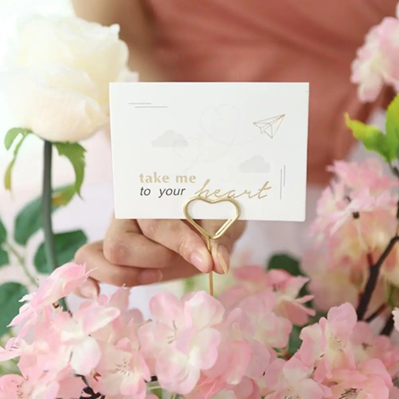 20 ชิ้น ทรงกลม หัวใจ DIY ที่ใส่บัตร โปสการ์ด โลหะ คลิปอวยพร ข้อความ ดอกไม้ การ์ด ขาตั้งตกแต่ง - รูปที่ 6