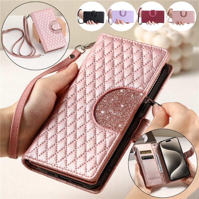 เคสโทรศัพท์ เคส ฝาครอบสําหรับ Samsung S24 Plus พร้อมสายแนวทแยงกระเป๋าสตางค์กระเป๋าสําหรับ Samsung S24 Ultra S23 Ultra S23 FE S22 Plus S21 Ultra Note20 Ultra Card Case