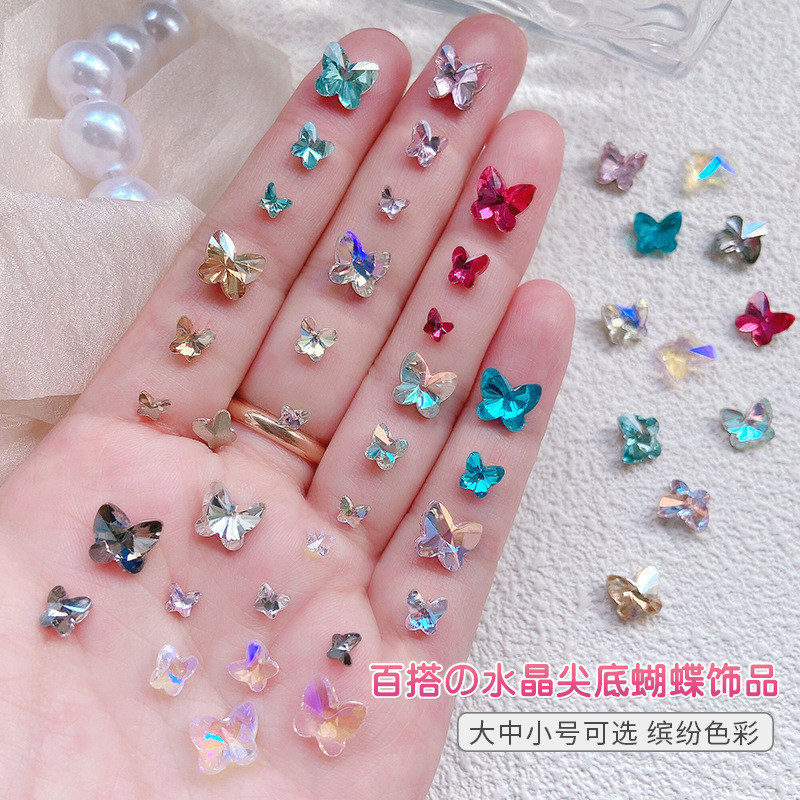 10ทําเล็บมือคริสตัลขนาดเล็กขนาดใหญ่ซุปเปอร์แฟลชสีผีเสื้อขนาดเล็กเล็บเพชรเครื่องประดับผีเสื้อ