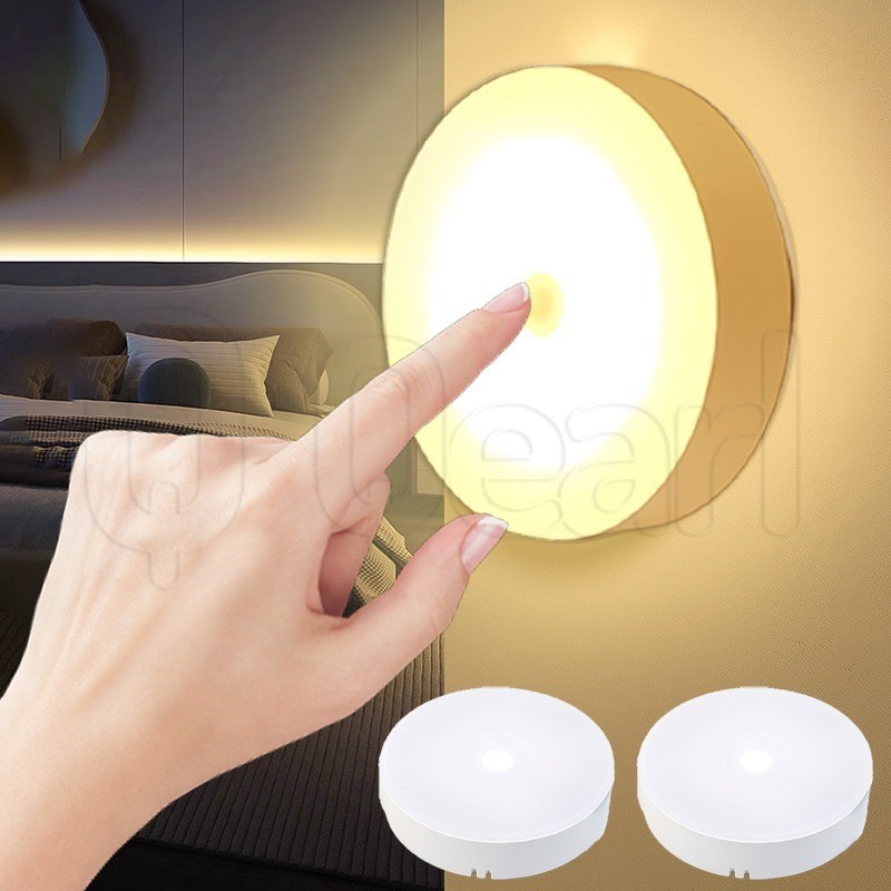 Touch Night Light - ไฟกลางคืน LED ขนาดเล ็ ก - โคมไฟกลางคืนชาร ์ จ USB - สําหรับห ้ องโถงห ้ องนอนตู ้ เสื ้ อผ ้ า - สวิตช ์ สัมผัสแบบชาร ์ จไฟได ้ แบบพกพา - มินิรอบ 3 สี