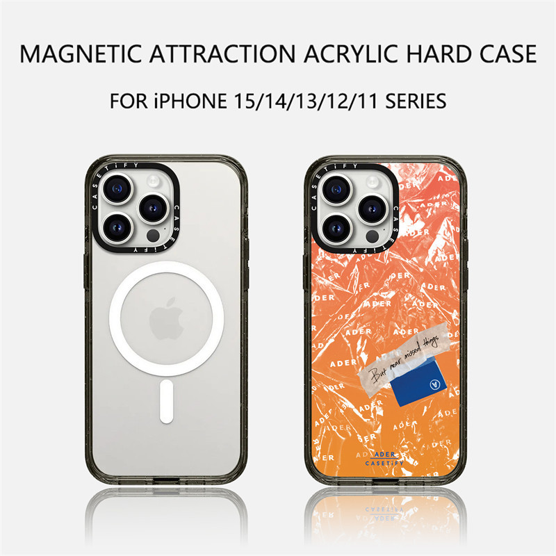 Casetify X Ader สีส ้ มสติกเกอร ์ สีอะคริลิคใสด ้ านหลัง TPU Edge กรณี Sideband ตัวอักษรเคสโทรศัพท ์ Impact สําหรับ Apple IPhone 12 13 14 15 Pro Max พร ้ อมกล ่ อง