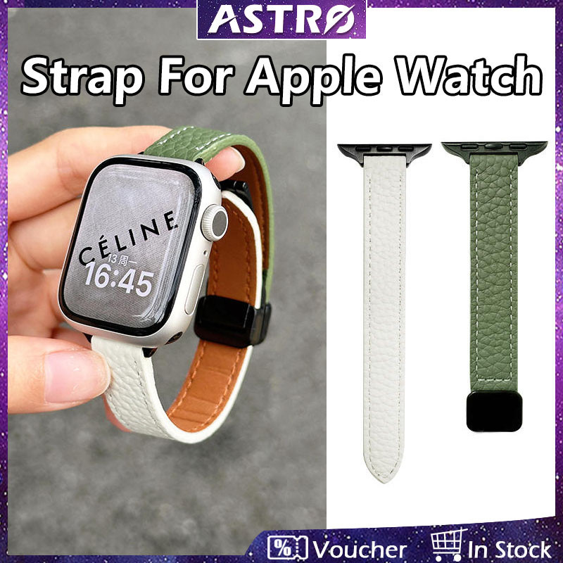 Astro 2 สี Litchi หนังสําหรับ Apple Smart Watch 49 มม.45 มม.41 มม.44 มม.40 มม.42 มม.38 มม.แม ่ เหล ็ กพับหัวเข ็ มขัด Casual Sport Band สําหรับ iWatch Ultra SE Series 9/8/7/6/5/43/21