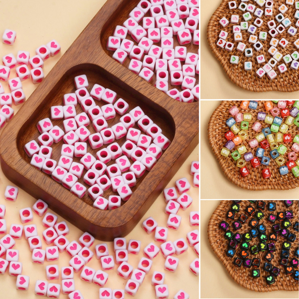 80 ชิ ้ น 6 มิลลิเมตรอะคริลิคหัวใจรูปแบบลูกปัดสี ่ เหลี ่ ยมสําหรับเครื ่ องประดับทํา DIY สร ้ อยข ้ อมือพวงกุญแจอุปกรณ ์ เสริม