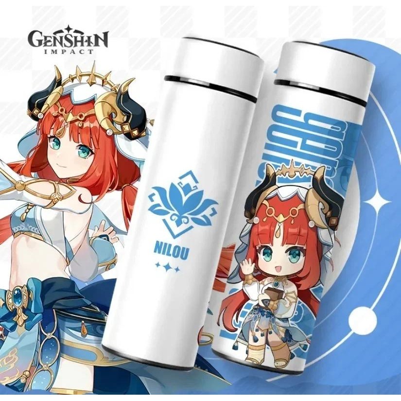 500ml Genshin Impact Thermo ขวดสแตนเลสอะนิเมะฉนวนถ ้ วยน ้ ํา Zhongli อุณหภูมิแสดง Thermos ขวด
