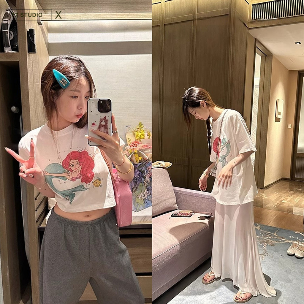 （พร้อมส่งจากกทม มาถึงใน 2วัน）แขนสั้น สวมใส่สบาย ‍ลายนางเงือก เข้าได้กับทุกออกเเบบ baby tee& oversize T-shirt
