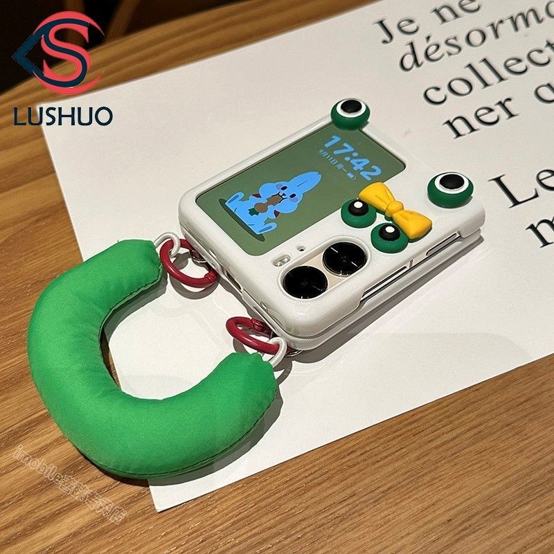 Lushuo เคสโทรศัพท์สําหรับ OPPO ค้นหา n3 N2 Flip 3D กบน่ารักผิวขาวรู้สึกปกหลังพร้อมสายคล้องมือสําหรับ findn2 3 พลิกค้นหา N2 n3 พลิก
