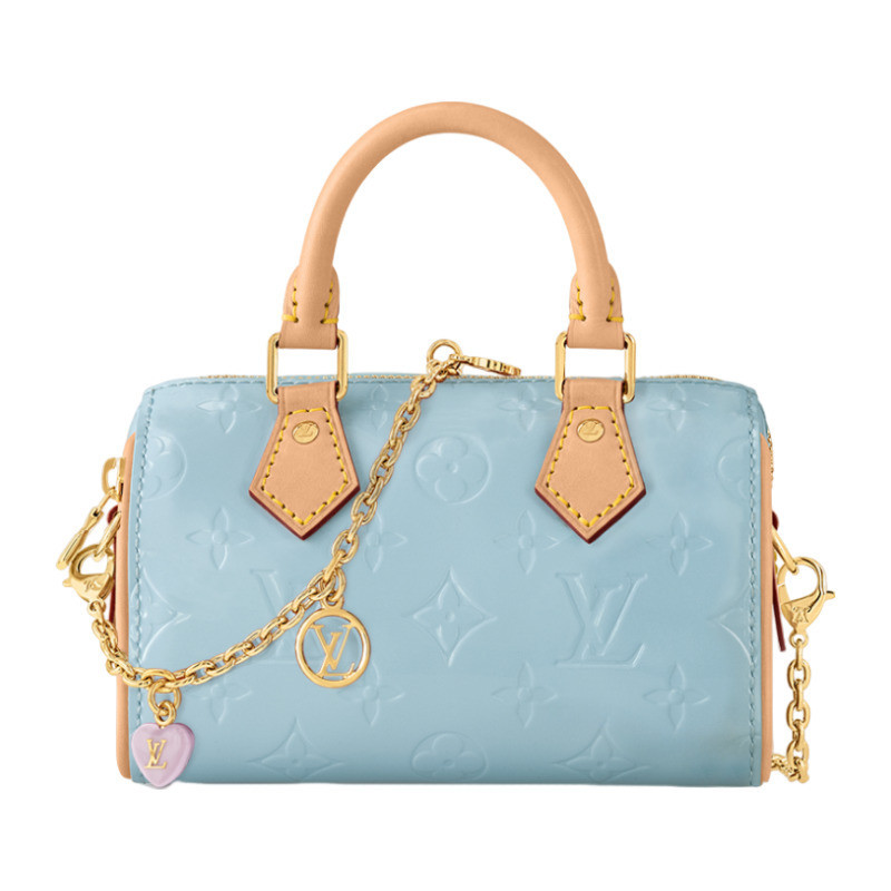 LV/Louis Vuitton Women's Bag Blue Lacquer Leather Mini Speedy Pillow Handbag M83000
