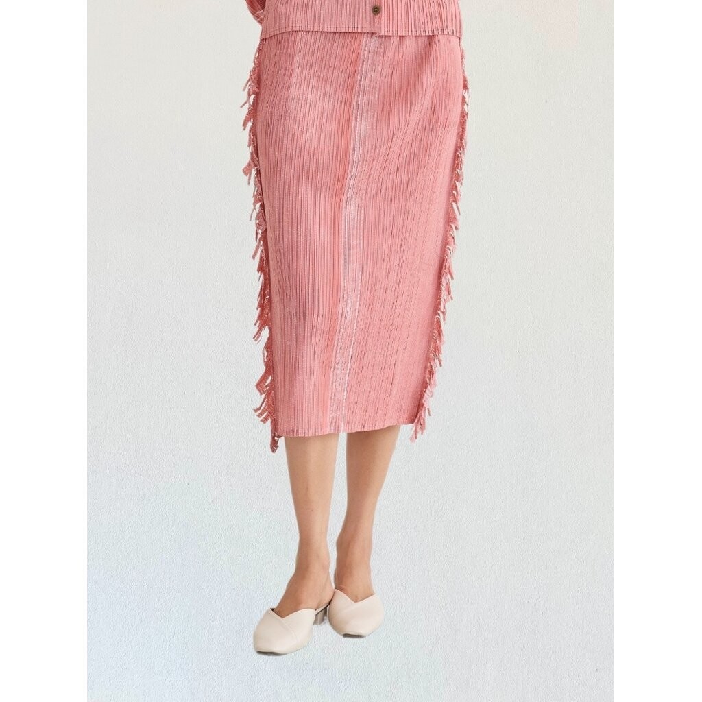 ปรับราคาลง20%!! ยาว 32นิ้ว! 2MUAY รุ่น GJO3067-9 กระโปรงพลีทคุณภาพ FRINGE TRIM DENIM PRINT PLEATED SKIRT 4 สี FREE SIZE