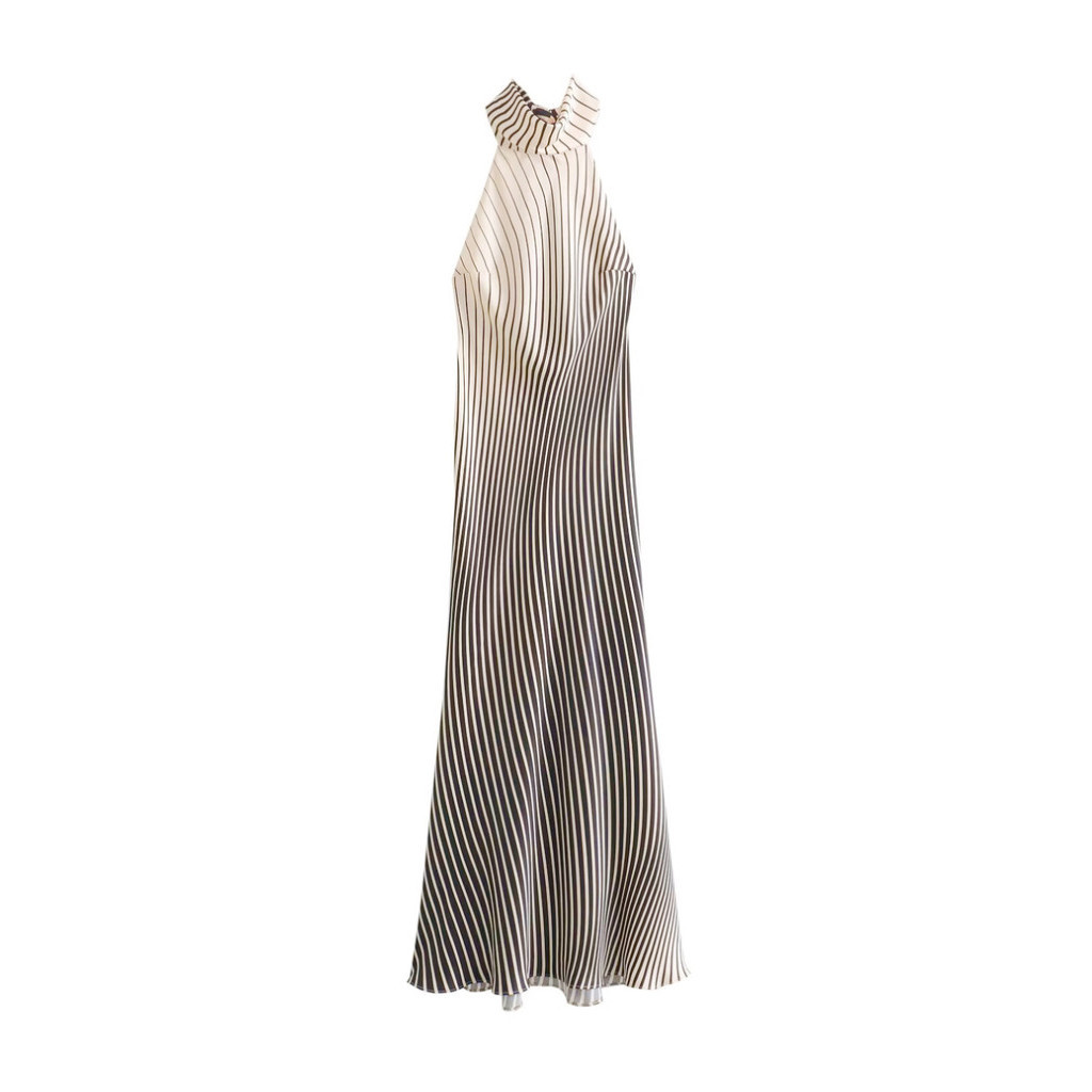 Qunz Fashion Silk Satin Texture Stripe Dress 24147