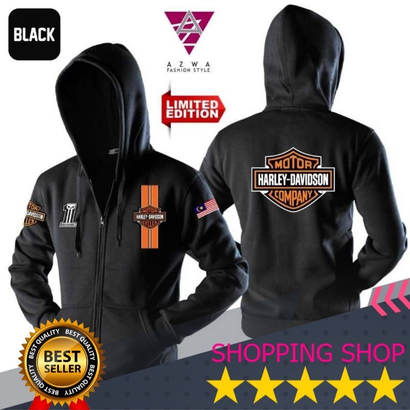 HARLEY DAVIDSON SCREEN PRINTING LOGO HOODIE SWEATSHIRT HOODIE FULL ZIP / LOGO PRINTING / ผู้ใหญ่เสื้