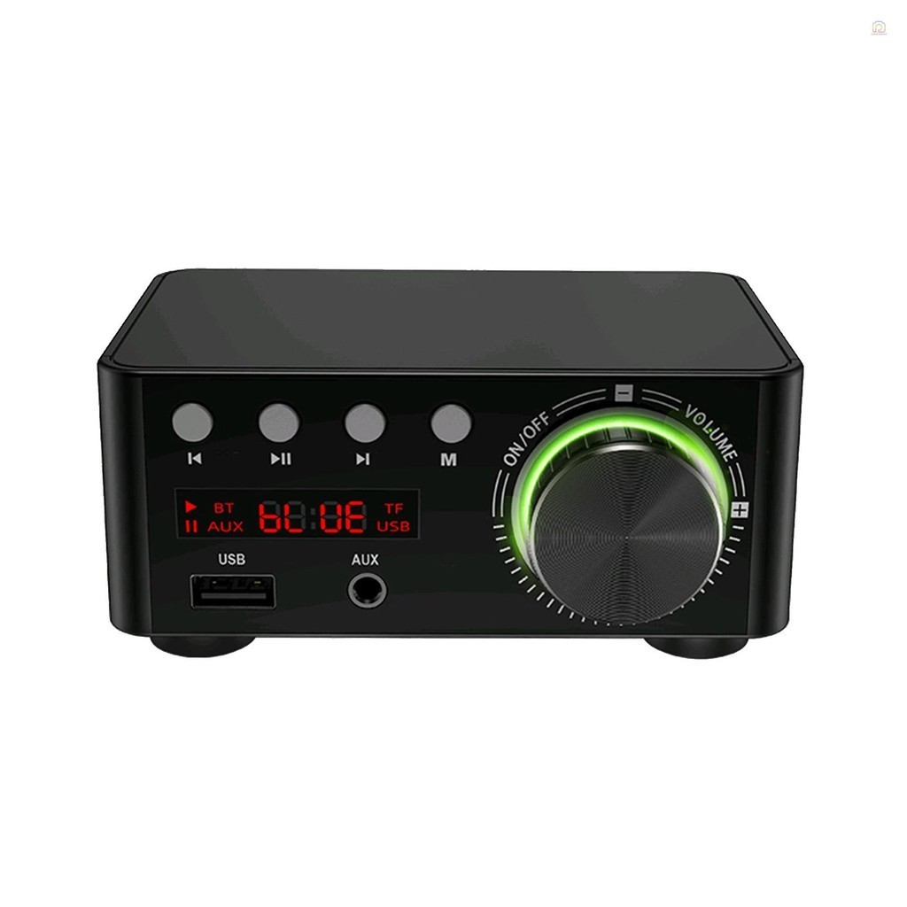 Hifi BT5.0 เครื่องขยายเสียงดิจิตอลมินิสเตอริโอ AMP 100W Dual Channel Sound Power เครื่องรับสัญญาณเสียงสเตอริโอ AMP USB AUX สําหรับโฮมเธียเตอร์ USB TF Card Players สีดํา