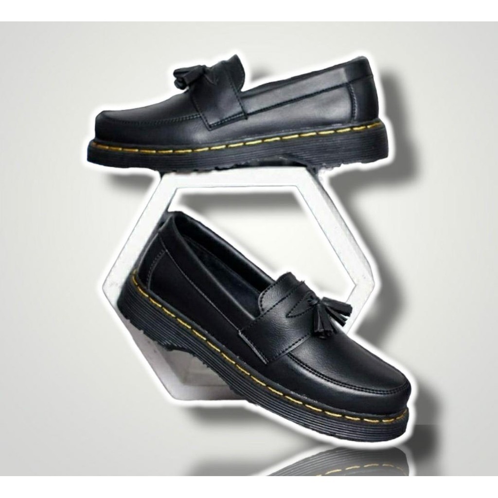 Asmoelshop FREE BOX DR MARTENS DOKMAR SHOES / PENNY LOAFER SHOES UNISEX SLIP ON DOKMAR MEN BLACK